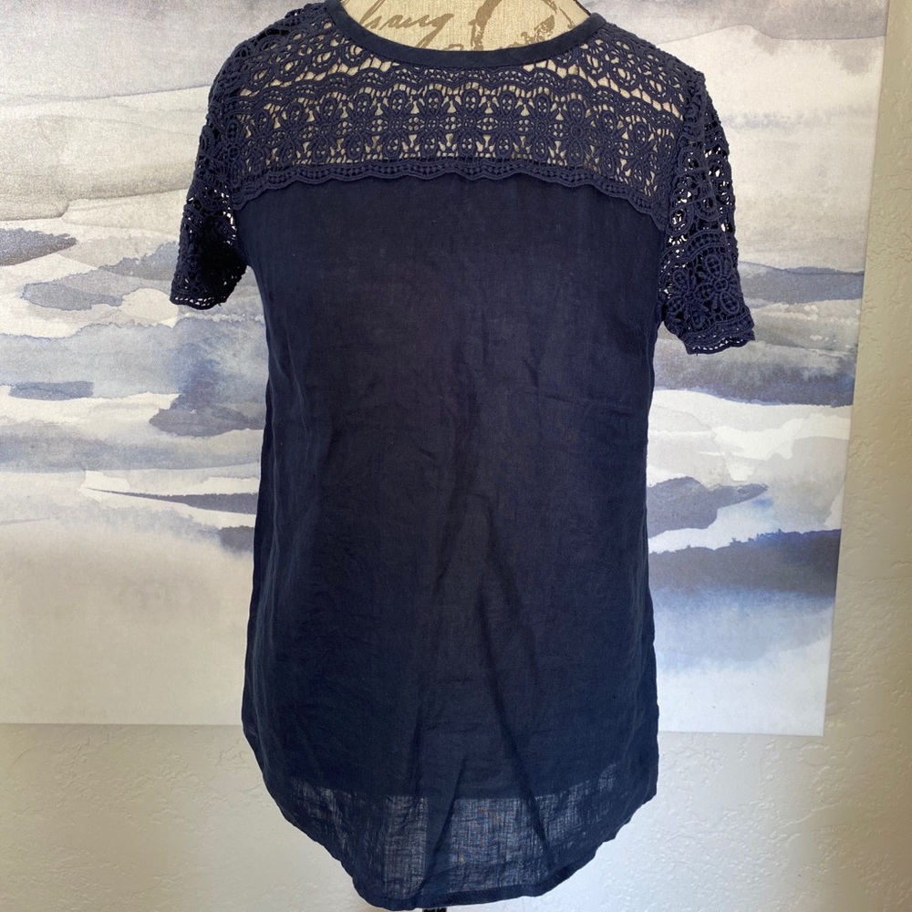 J Crew crochet top sz 2 navy blue NWOT
